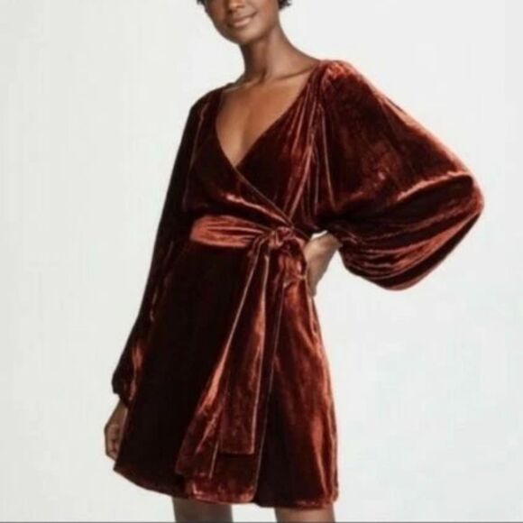 A.L.C. Carlo Velvet Wrap Mini Dress Cognac Red Size 12 - Picture 1 of 10